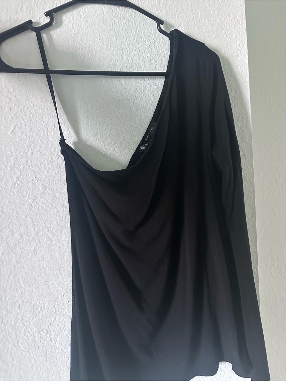White House Black Market Black Draped One-Shoulder Top